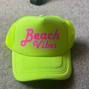 Neon Yellow "Beach Vibes" Trucker Hat with Pink Logo